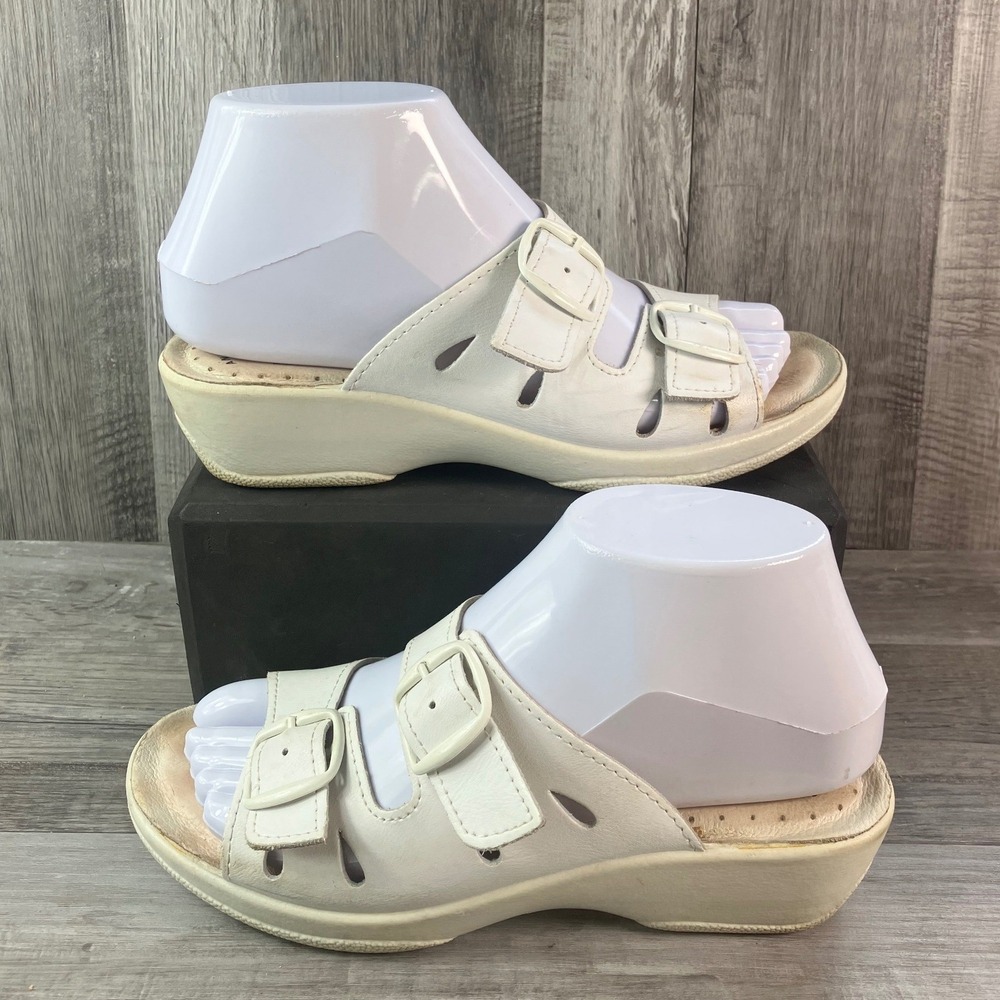 Flexus by Spring Step White Leather Italian Comfort Anatomic Slide Sandals 37